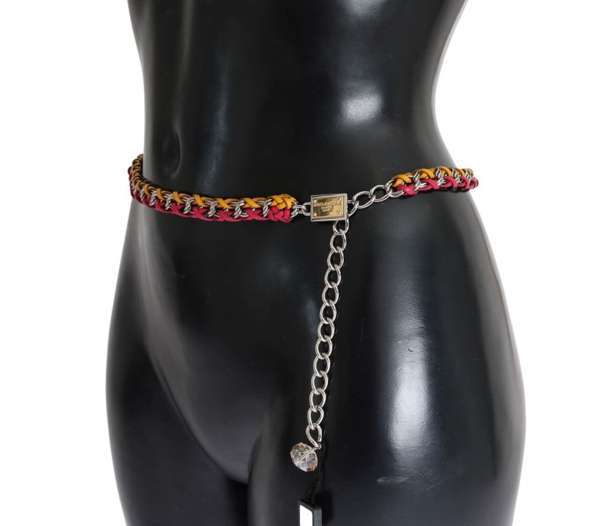 Women’s Dolce &amp; Gabbana Red Yellow Leather Crystal Belt