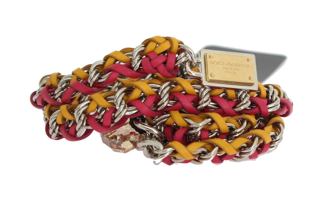 Women’s Dolce &amp; Gabbana Red Yellow Leather Crystal Belt