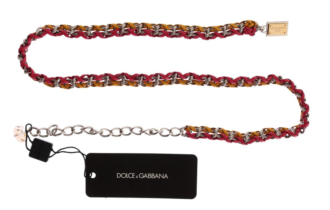 Women’s Dolce &amp; Gabbana Red Yellow Leather Crystal Belt