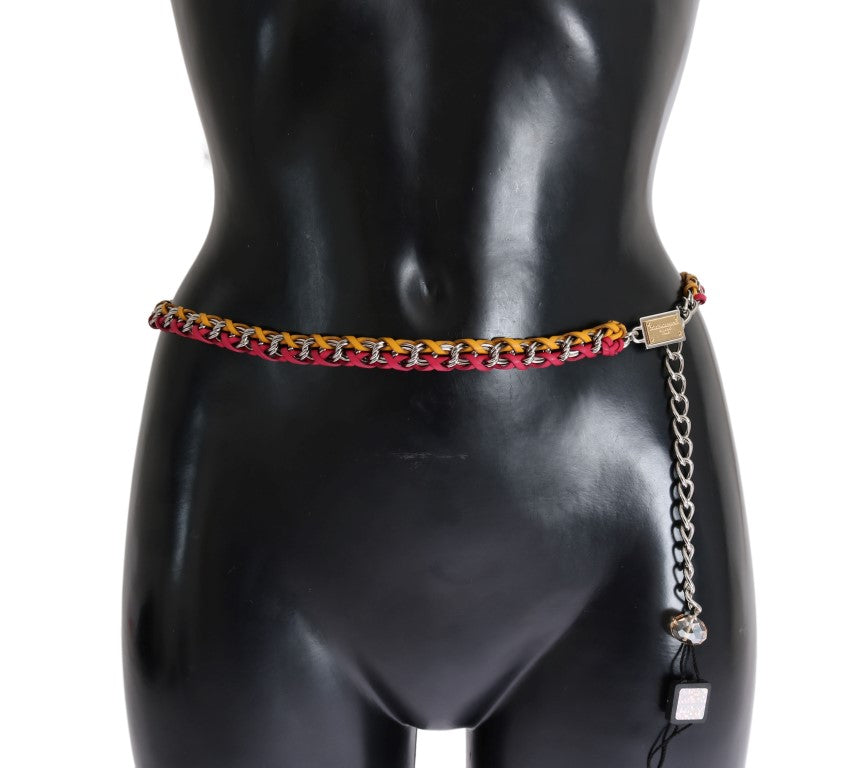 Women’s Dolce &amp; Gabbana Red Yellow Leather Crystal Belt