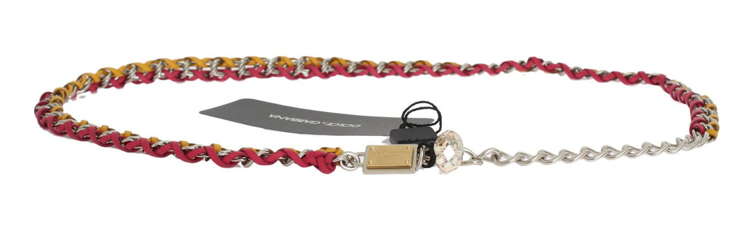 Women’s Dolce &amp; Gabbana Red Yellow Leather Crystal Belt