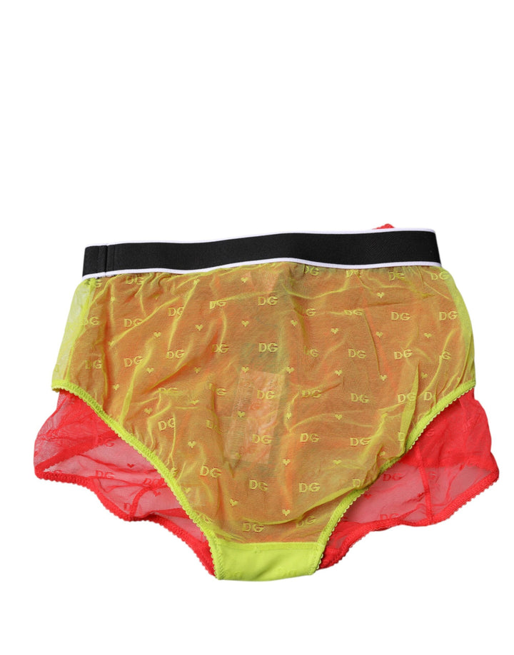 Women’s Dolce &amp; Gabbana Red Yellow Tulle Mid Waist Panty Underwear