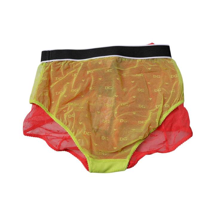 Women’s Dolce &amp; Gabbana Red Yellow Tulle Mid Waist Panty Underwear