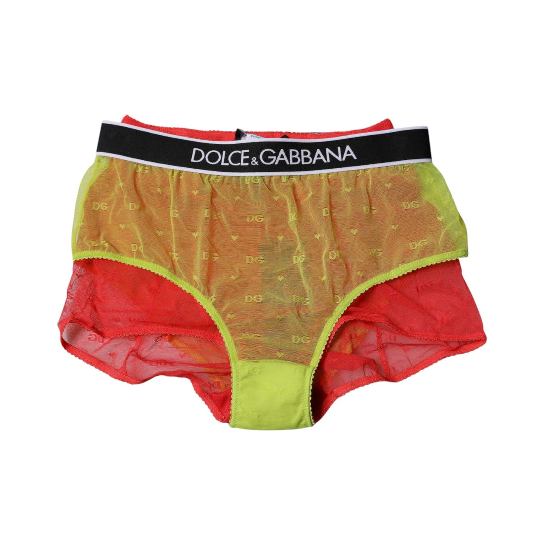 Women’s Dolce &amp; Gabbana Red Yellow Tulle Mid Waist Panty Underwear