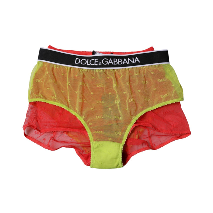Women’s Dolce &amp; Gabbana Red Yellow Tulle Mid Waist Panty Underwear