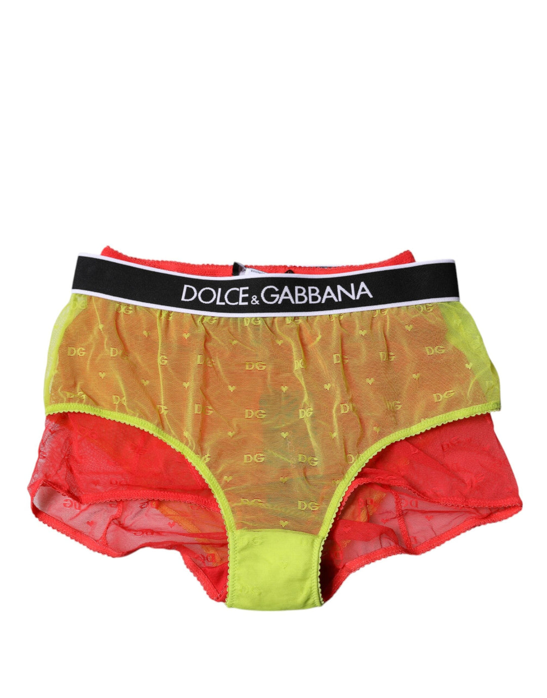 Women’s Dolce & Gabbana Red Yellow Tulle Mid Waist Panty Underwear