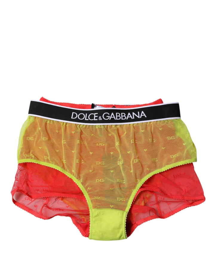 Women’s Dolce &amp; Gabbana Red Yellow Tulle Mid Waist Panty Underwear