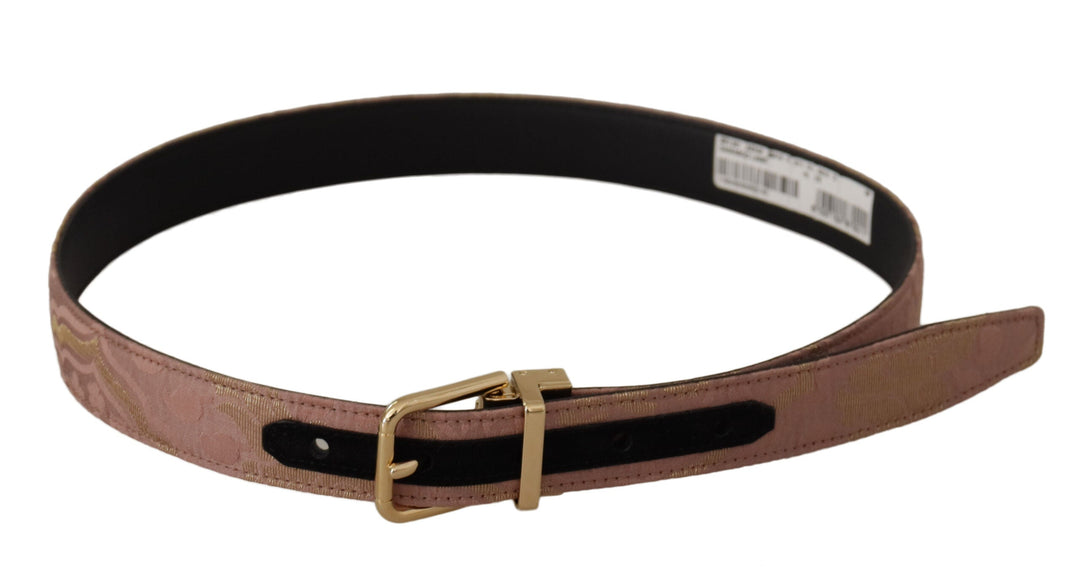 Women’s Dolce &amp; Gabbana Rose Gold Leather Logo Engraved Metal Buckle Belt