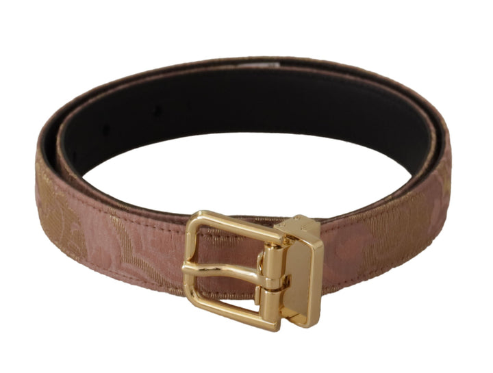 Women’s Dolce &amp; Gabbana Rose Gold Leather Logo Engraved Metal Buckle Belt
