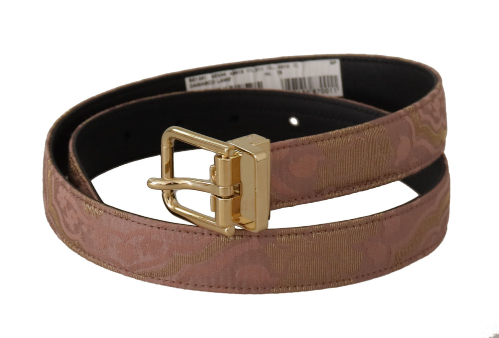 Women’s Dolce & Gabbana Rose Gold Leather Logo Engraved Metal Buckle Belt