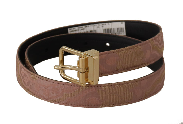 Women’s Dolce &amp; Gabbana Rose Gold Leather Logo Engraved Metal Buckle Belt