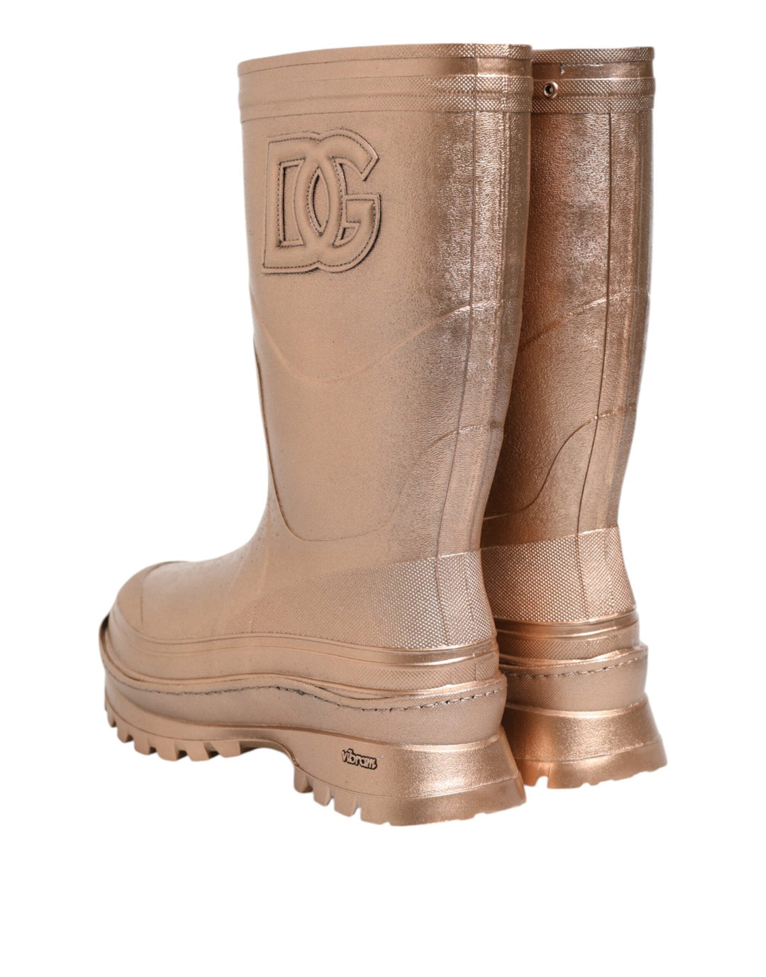 Women’s Dolce &amp; Gabbana Rose Gold Rubber Pull on Rain Boots Shoes