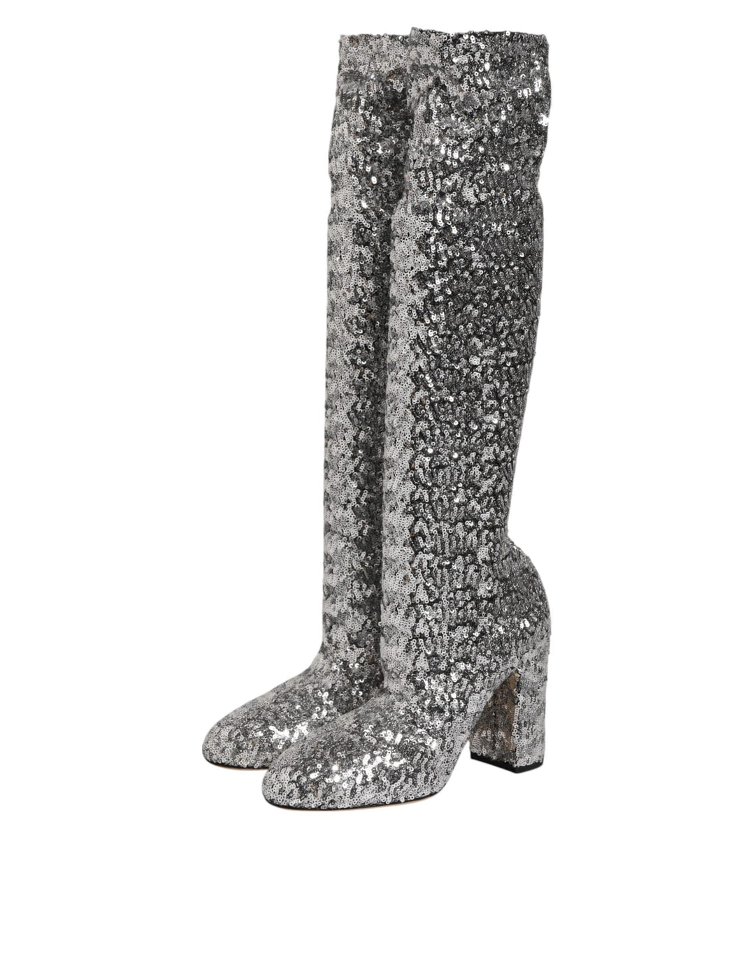 Dolce &amp; Gabbana Shoes Silver Sequins Glitter High Heel Boot Shoes