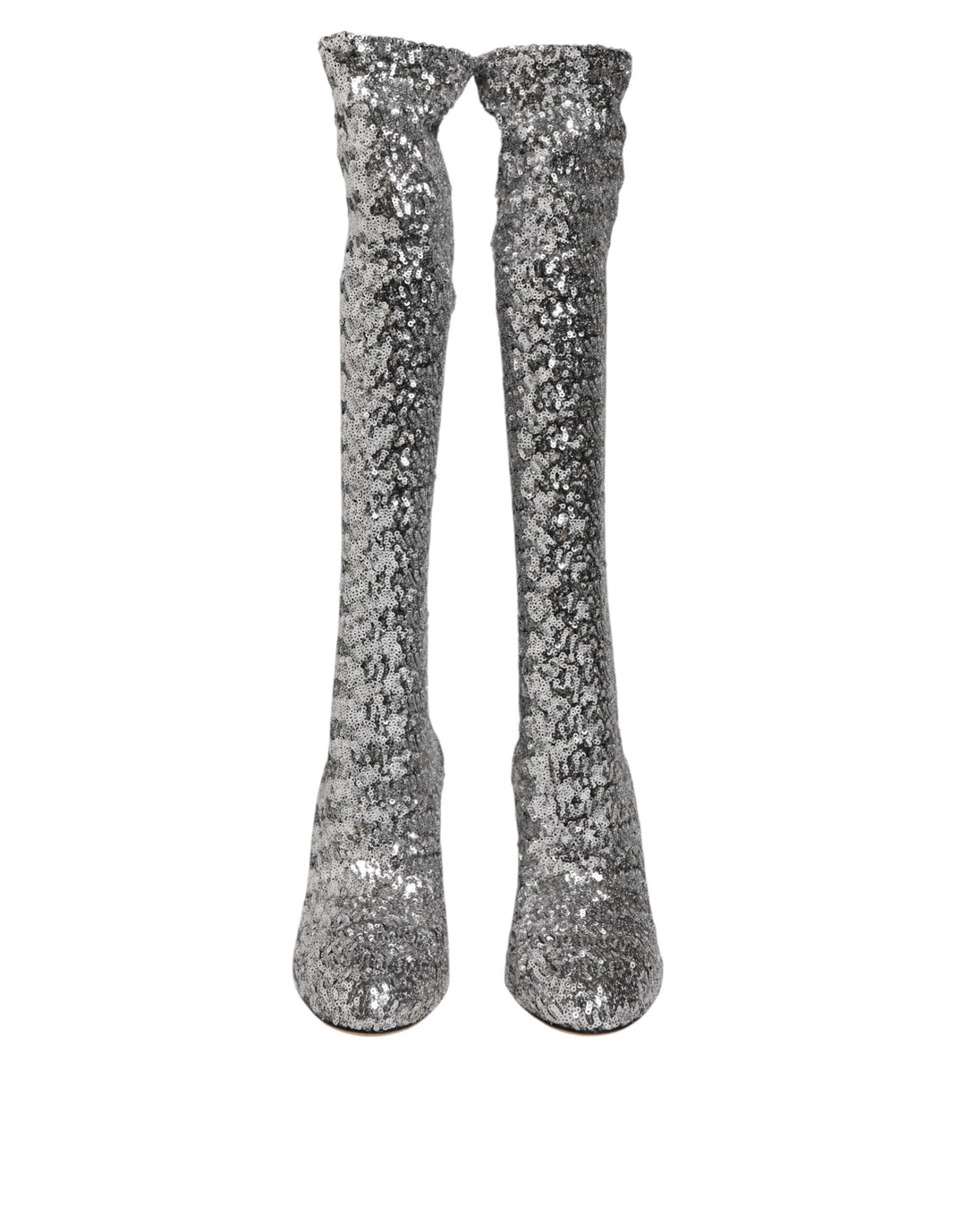 Dolce &amp; Gabbana Shoes Silver Sequins Glitter High Heel Boot Shoes