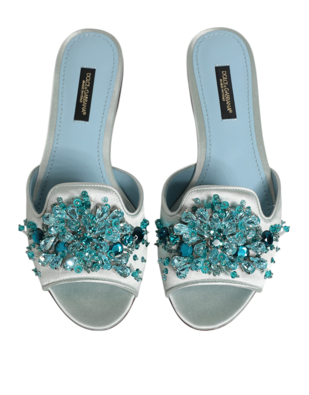 Women’s Dolce & Gabbana Silver Blue Leather Bead Embellish Slide Shoes