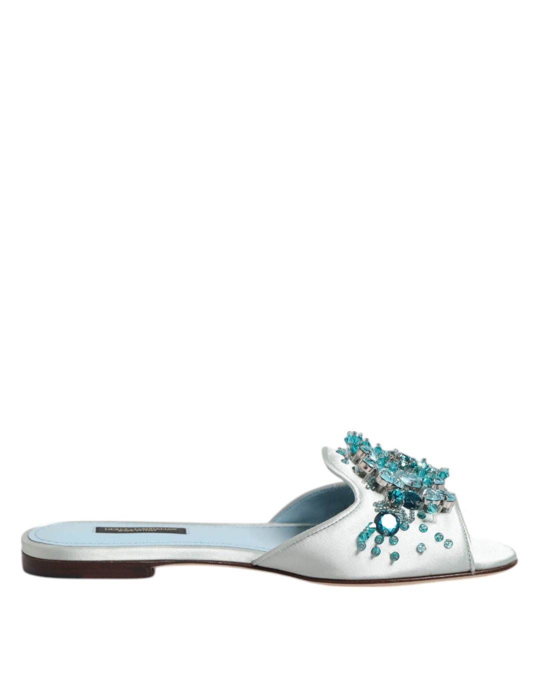 Women’s Dolce &amp; Gabbana Silver Blue Leather Bead Embellish Slide Shoes