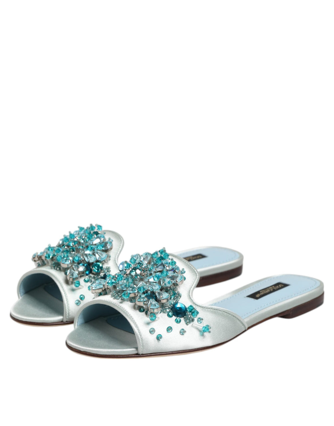 Women’s Dolce &amp; Gabbana Silver Blue Leather Bead Embellish Slide Shoes