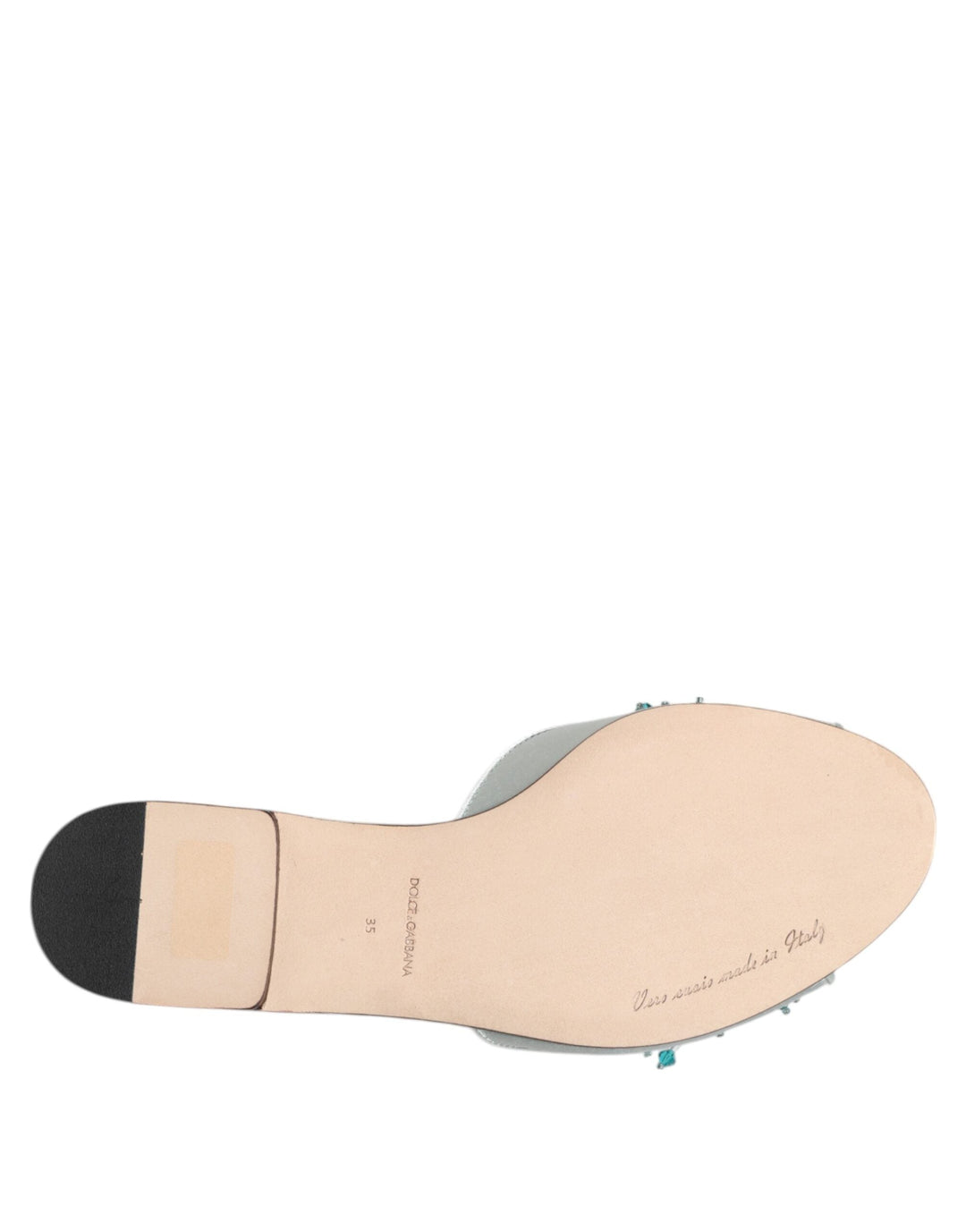 Women’s Dolce &amp; Gabbana Silver Blue Leather Bead Embellish Slide Shoes