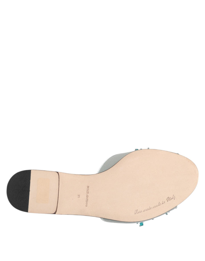 Women’s Dolce &amp; Gabbana Silver Blue Leather Bead Embellish Slide Shoes