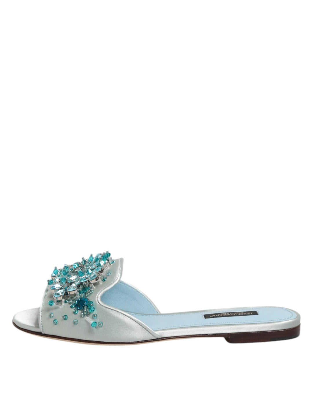 Women’s Dolce &amp; Gabbana Silver Blue Leather Bead Embellish Slide Shoes