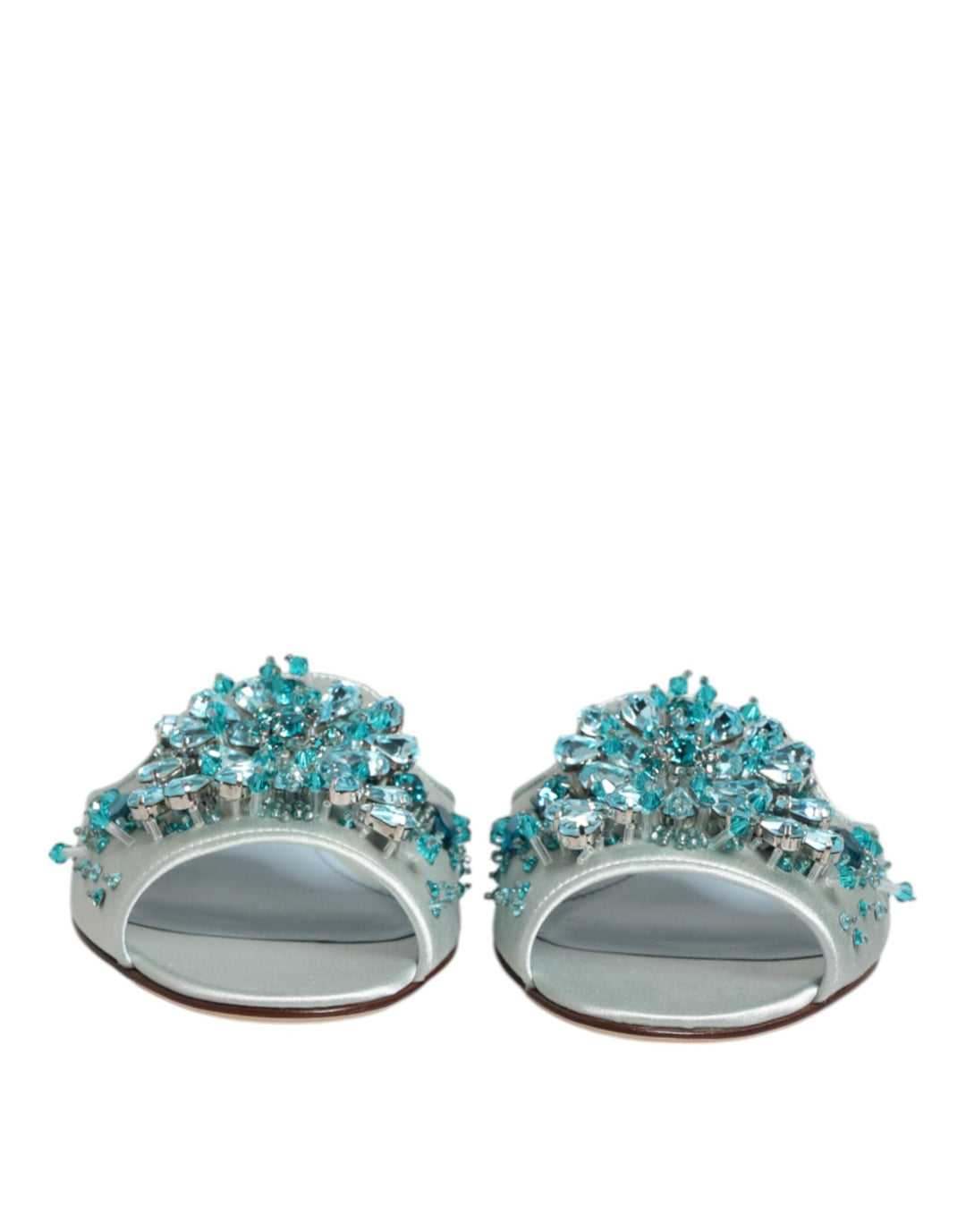 Women’s Dolce &amp; Gabbana Silver Blue Leather Bead Embellish Slide Shoes