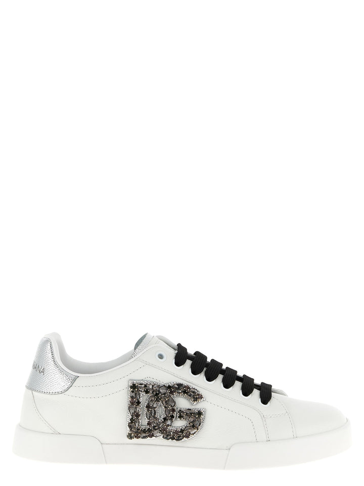 Dolce &amp; Gabbana Silver Calfskin Low Top Sneakers