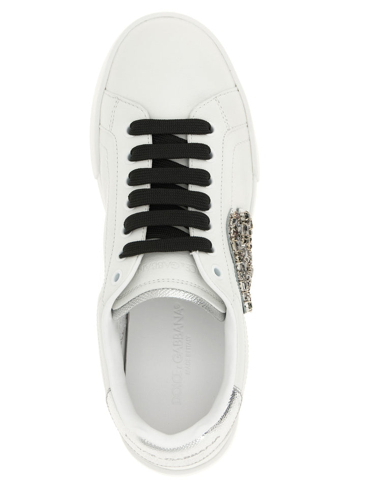 Dolce &amp; Gabbana Silver Calfskin Low Top Sneakers