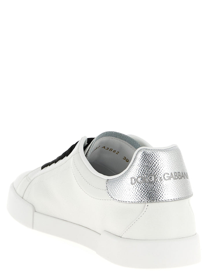 Dolce &amp; Gabbana Silver Calfskin Low Top Sneakers