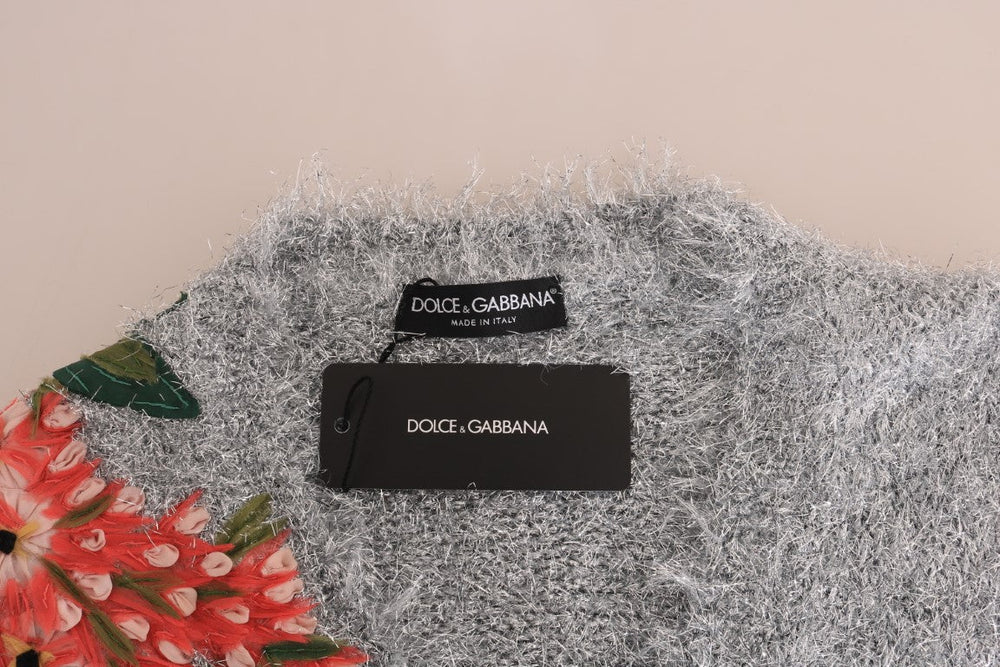 Women’s Dolce & Gabbana Silver Cardigan Floral Applique Sweater
