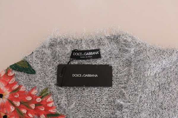 Women’s Dolce & Gabbana Silver Cardigan Floral Applique Sweater