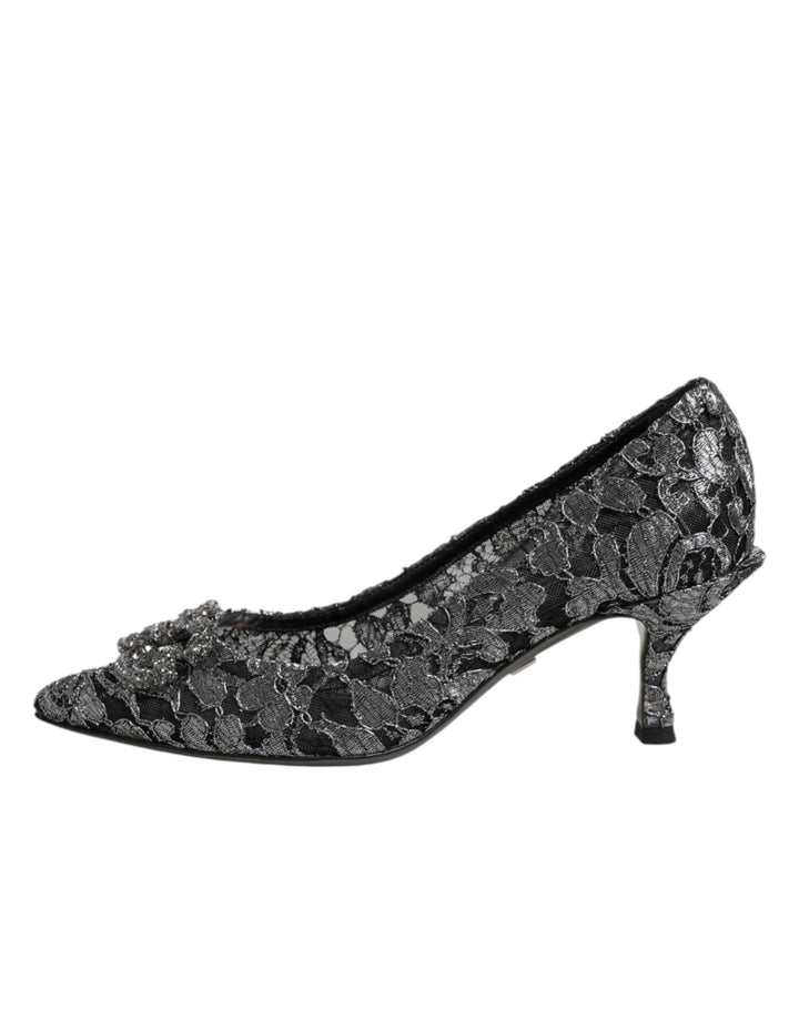 Women’s Dolce &amp; Gabbana Silver Lace Dg Amore Heels Pumps Shoes