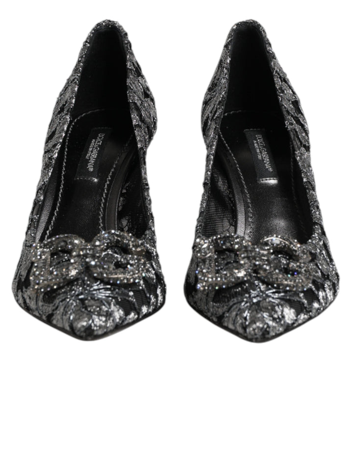 Women’s Dolce &amp; Gabbana Silver Lace Dg Amore Heels Pumps Shoes