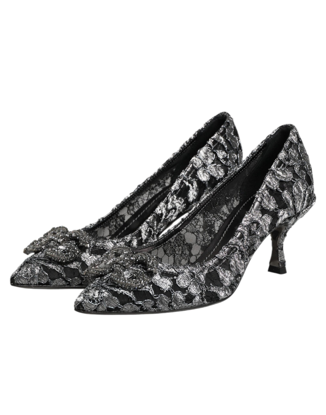 Women’s Dolce &amp; Gabbana Silver Lace Dg Amore Heels Pumps Shoes