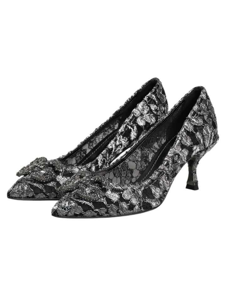 Women’s Dolce &amp; Gabbana Silver Lace Dg Amore Heels Pumps Shoes