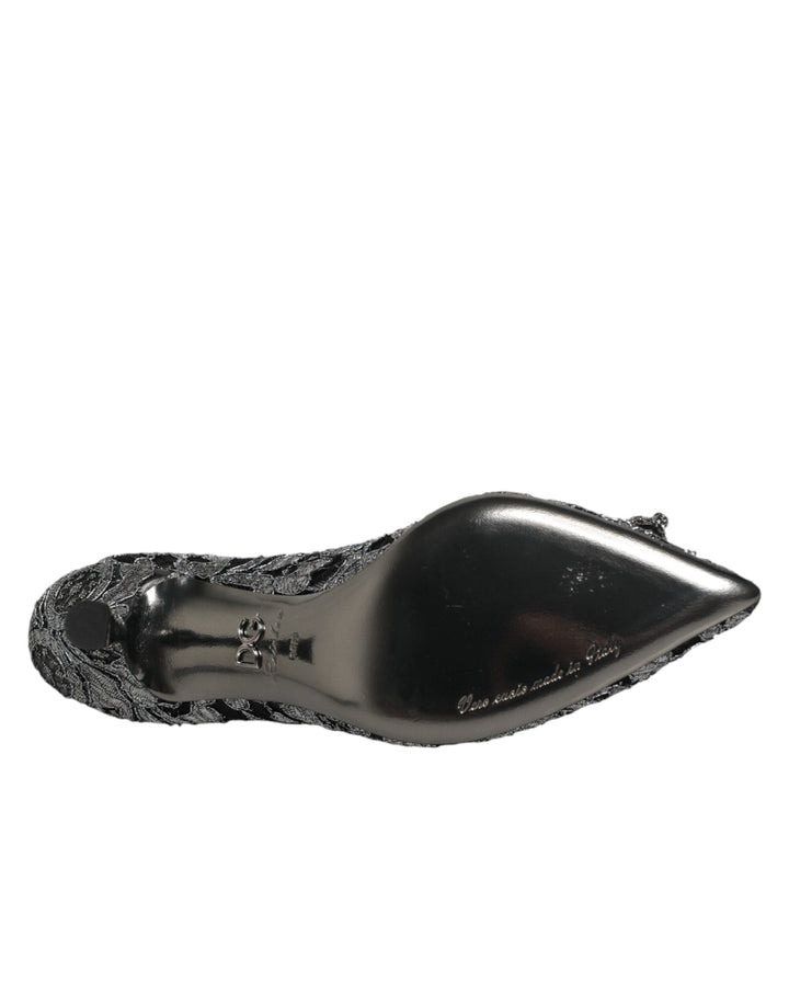 Women’s Dolce &amp; Gabbana Silver Lace Dg Amore Heels Pumps Shoes