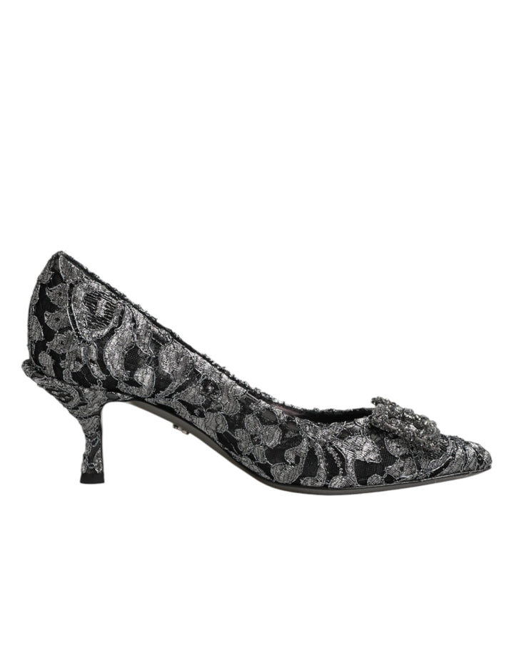 Women’s Dolce &amp; Gabbana Silver Lace Dg Amore Heels Pumps Shoes