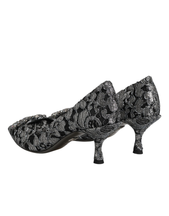 Women’s Dolce &amp; Gabbana Silver Lace Dg Amore Heels Pumps Shoes