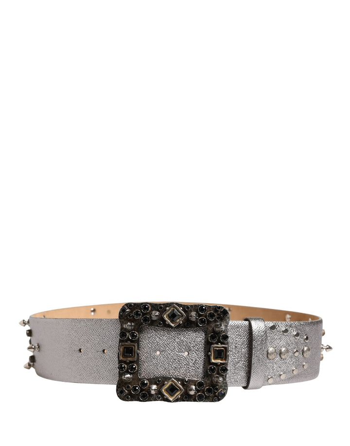 Women’s Dolce &amp; Gabbana Silver Leather Crystal Metal Buckle Belt