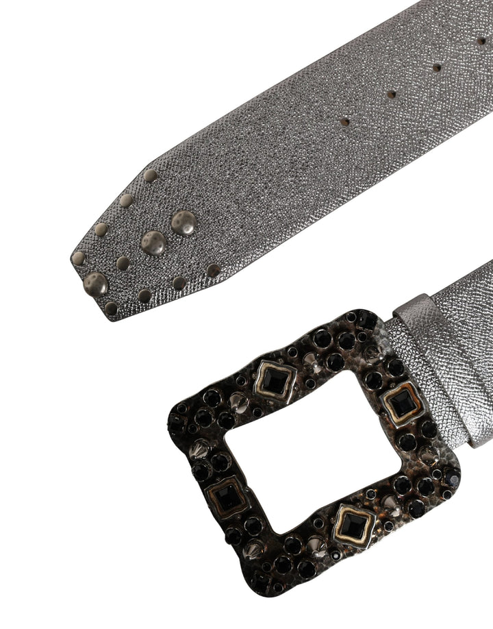 Women’s Dolce &amp; Gabbana Silver Leather Crystal Metal Buckle Belt