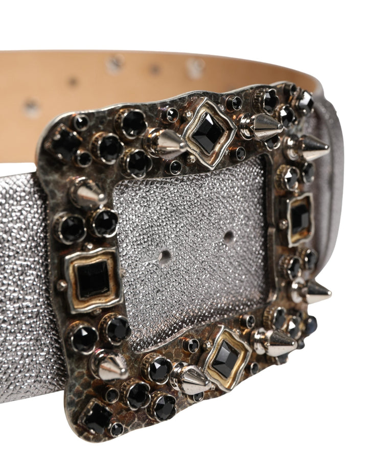 Women’s Dolce &amp; Gabbana Silver Leather Crystal Metal Buckle Belt