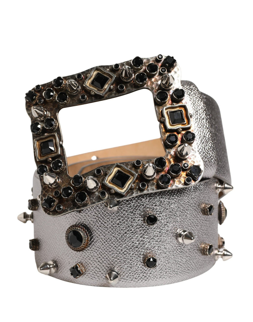 Women’s Dolce & Gabbana Silver Leather Crystal Metal Buckle Belt