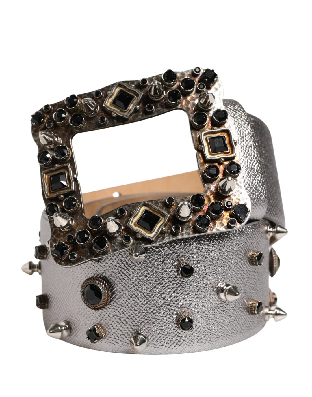 Women’s Dolce &amp; Gabbana Silver Leather Crystal Metal Buckle Belt