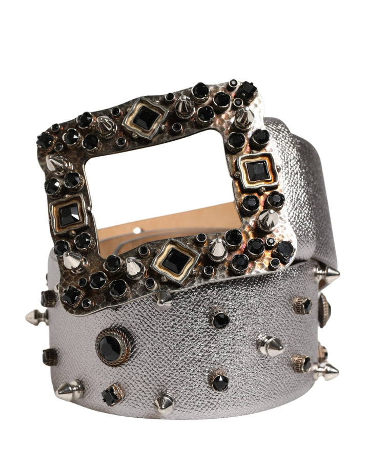 Women’s Dolce &amp; Gabbana Silver Leather Crystal Metal Buckle Belt