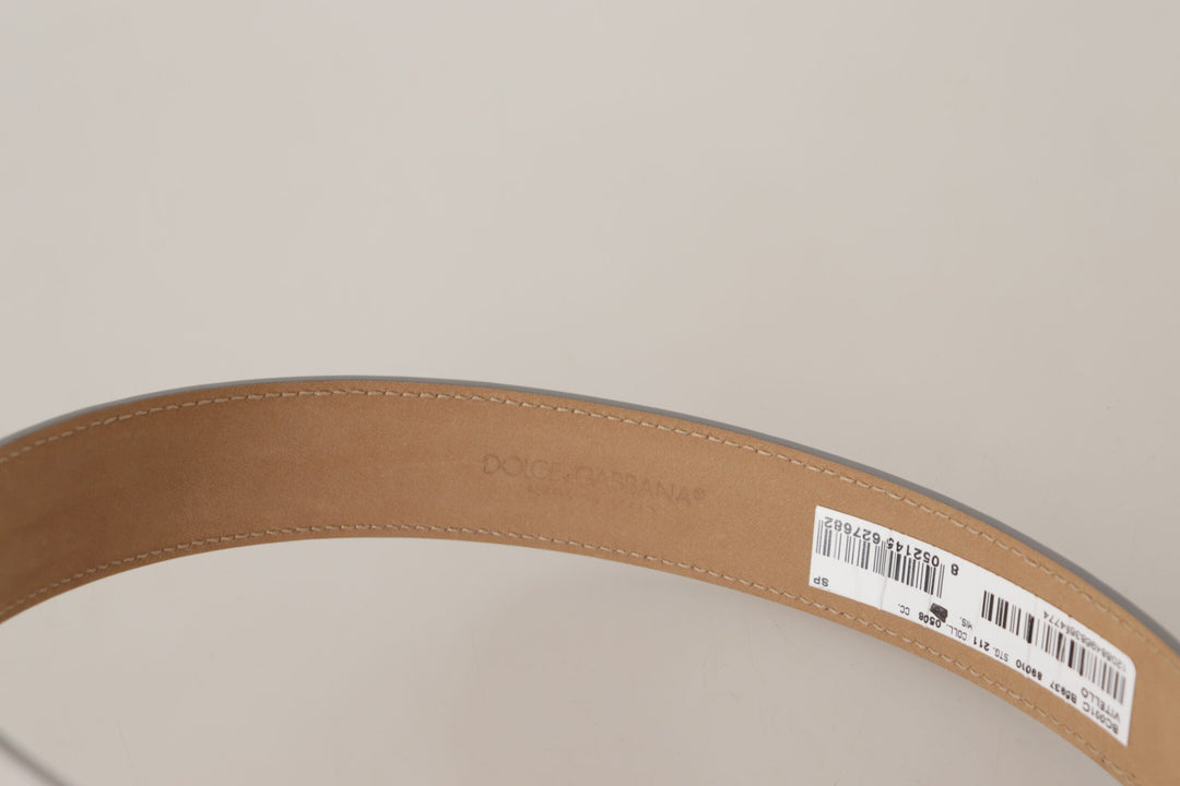 Women’s Dolce &amp; Gabbana Silver Leather Gold Tone Logo Metal Buckle Belt