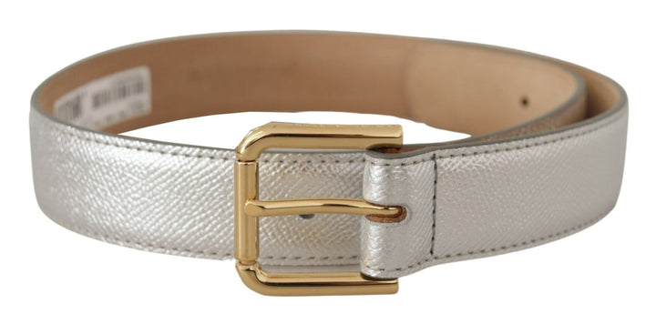 Women’s Dolce &amp; Gabbana Silver Leather Gold Tone Logo Metal Waist Buckle Belt