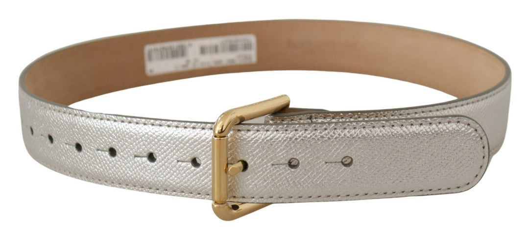 Women’s Dolce &amp; Gabbana Silver Leather Gold Tone Logo Metal Waist Buckle Belt