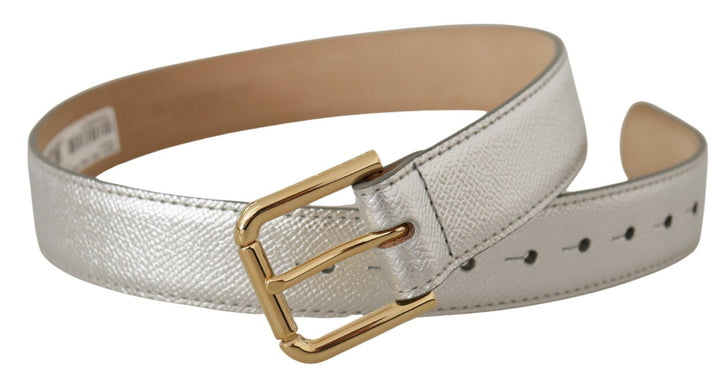 Women’s Dolce &amp; Gabbana Silver Leather Gold Tone Logo Metal Waist Buckle Belt