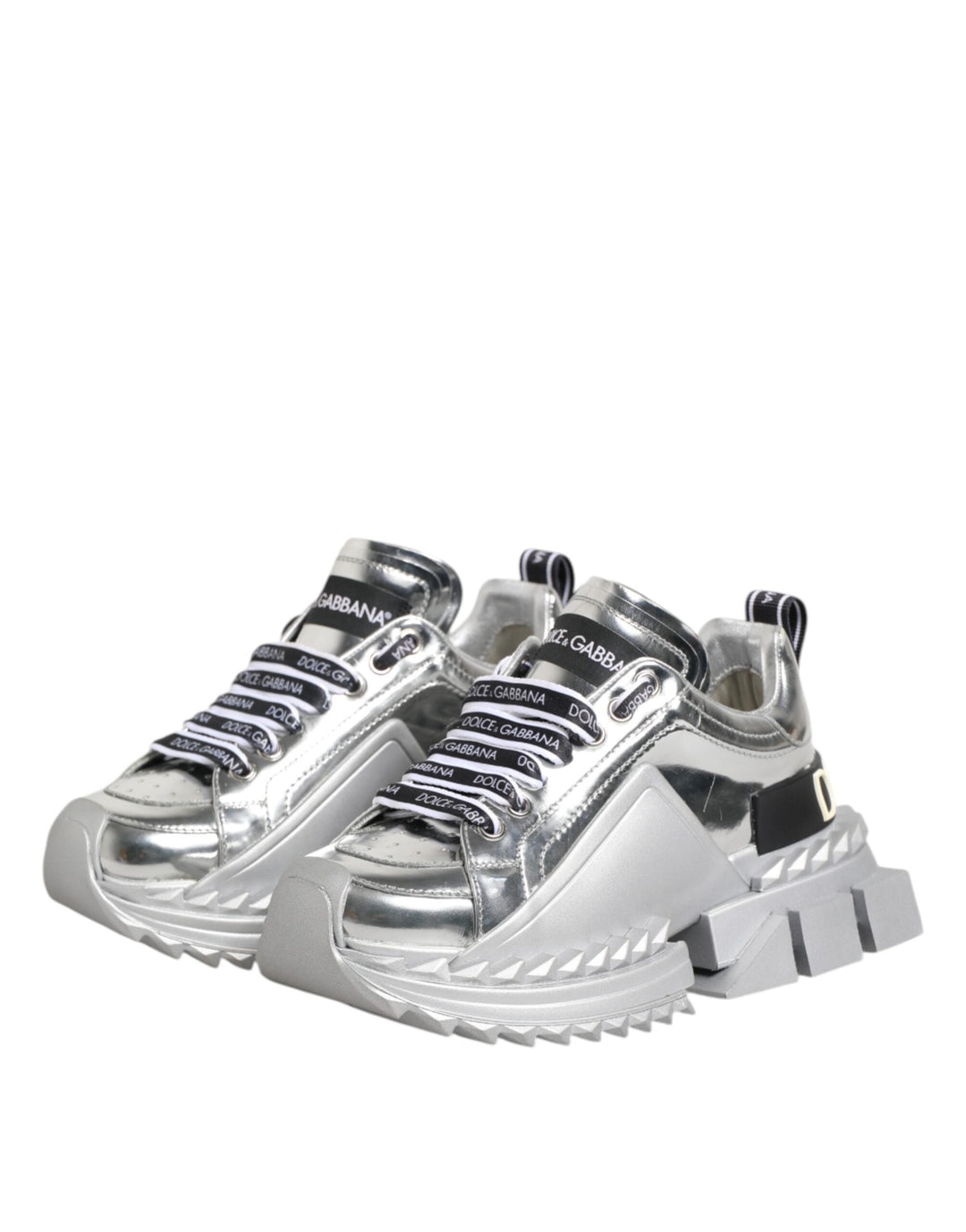 Dolce &amp; Gabbana Silver Leather Super Queen Sneakers Shoes