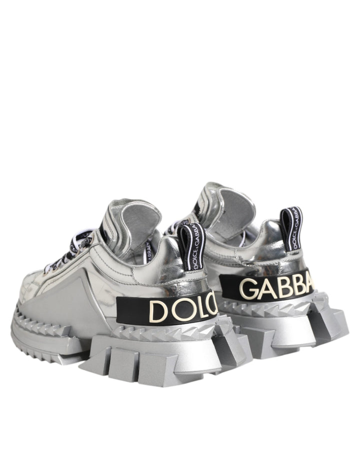 Dolce &amp; Gabbana Silver Leather Super Queen Sneakers Shoes