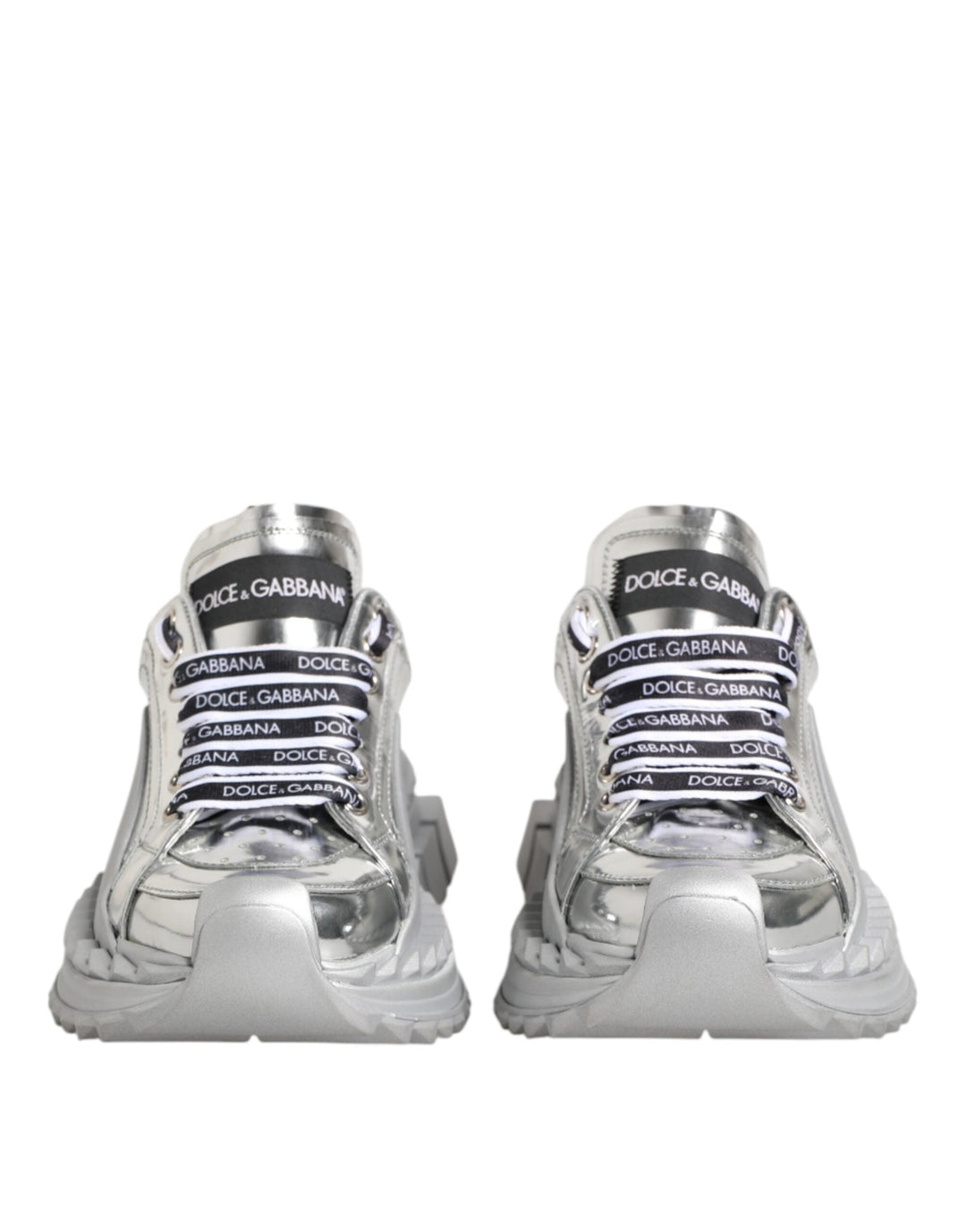 Dolce &amp; Gabbana Silver Leather Super Queen Sneakers Shoes